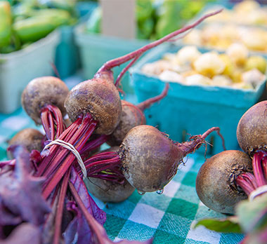 Beets on table at farmers market