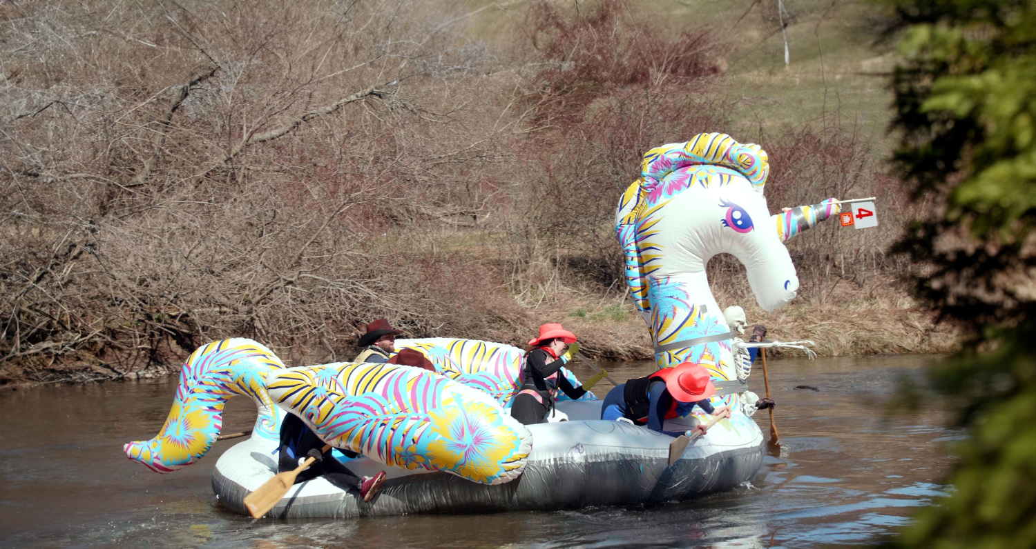 Team competing on a float