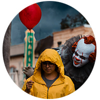 IT Pennywise and Georgie with Capitol Theatre in Port Hope in the background