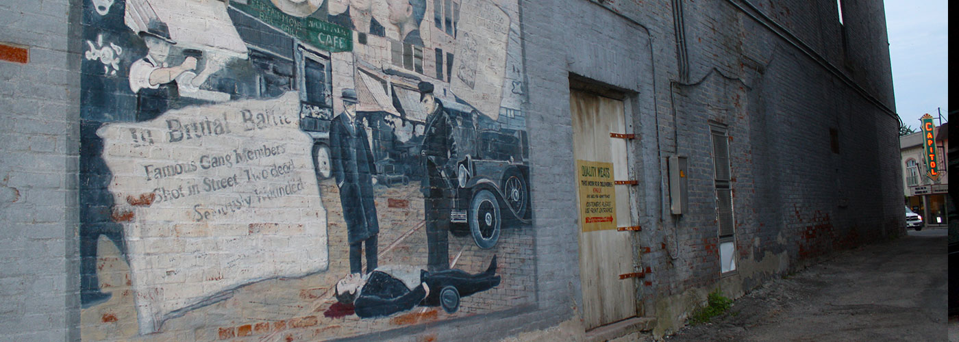 Quality meats door and mural from the IT movie in Port Hope