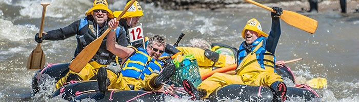 Group on raft at Float your Fanny down the Ganny