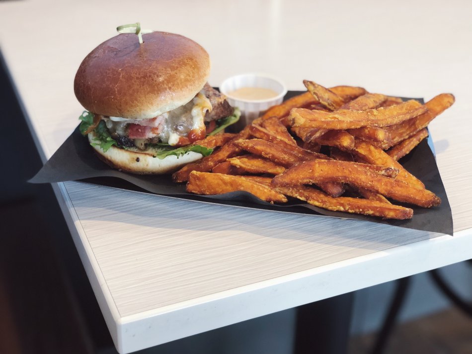 Burger and fries from Olympus Burger in Port Hope