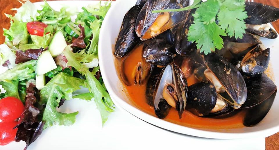 Coconut red curry mussels at the Social