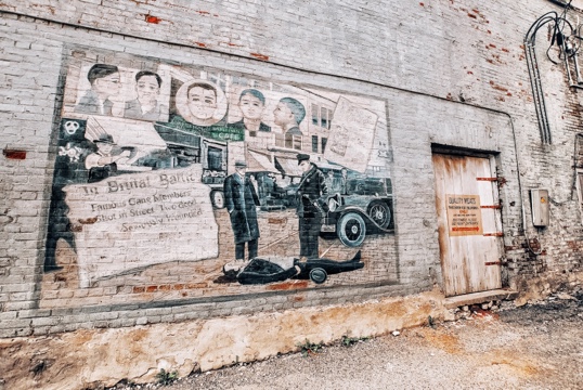 The famous quality meats door and mural