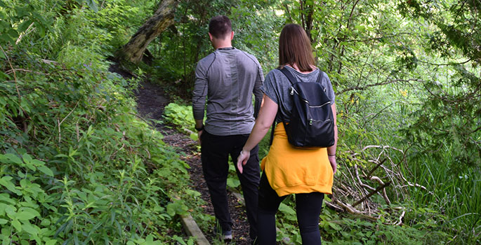 Friends hiking the Ganaraska Hiking Trail in Port Hope