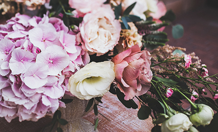 A bouquet of pastel-coloured flowers